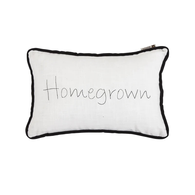"Homegrown" Embroidery Lumbar Pillow, 12x19-FREE SHIPPING