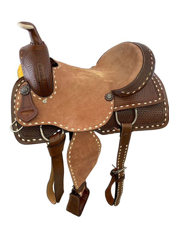 16" Roper Style Saddle With Roughtout Leather Hard Seat-FREE SHIPPING