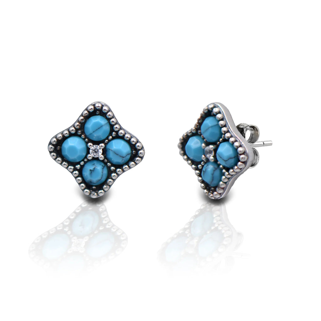 Turquoise Cluster Earrings - Sterling Silver -FREE SHIPPING