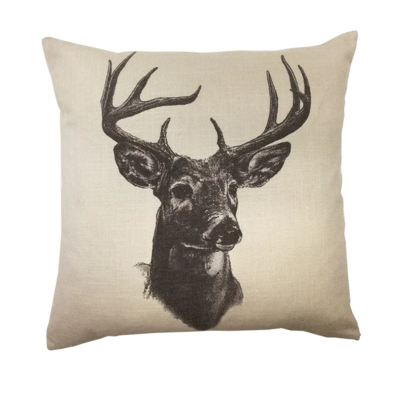 Whitetail Deer Linen Print Throw Pillow-FREE SHIPPING